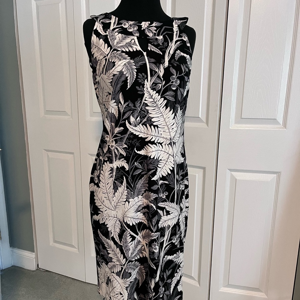 Lightweight black and white floral sundress from Talbots.